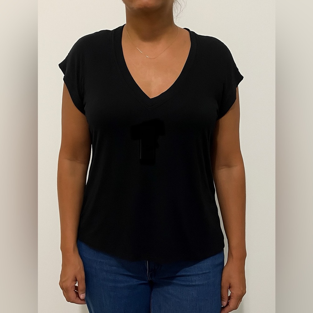 Express Relaxed Linen V-Neck Black Top M NWT